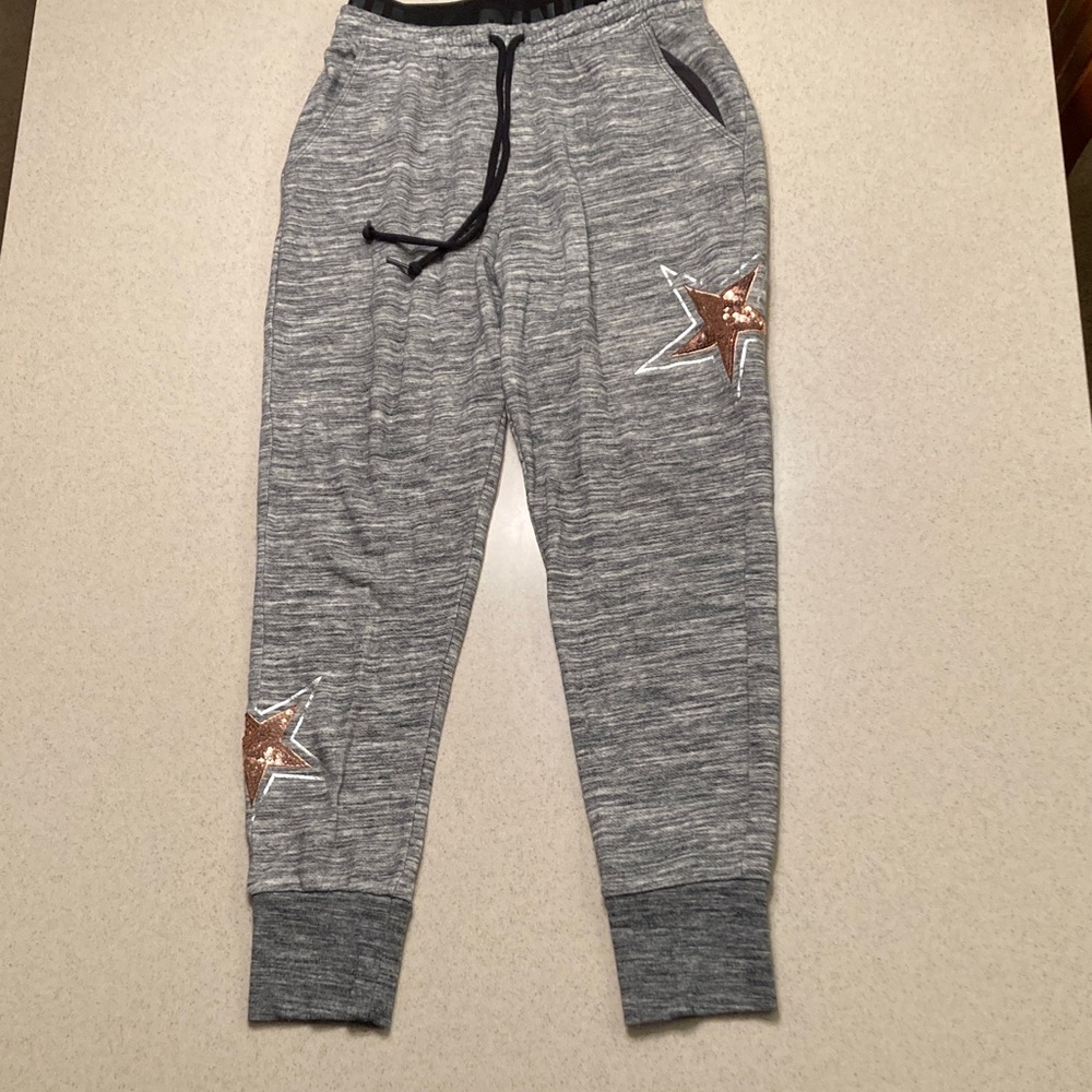 PINK Victoria's Secret Gray Joggers with Star Design Bling Women Size S